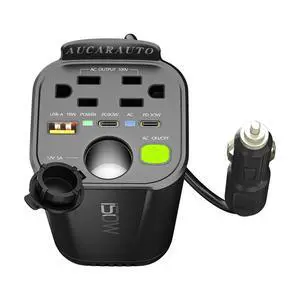 150W Power Inverter 6 in 1 DC 12V to 110V AC Inverter with 60W Dual USB-C and 18W USB-Fast Charger & 2 AC Outlets, Car Plu Adapter Outlet for Laptop/Phone/GPS | Cup Holder Design for Travel 150W Power Inverter 6 in 1 DC 12V to 110V AC Inverter with 60W Dual USB-C and 18W USB-Fast Charger & 2 AC Outlets, Car Plu Adapter Outlet for Laptop/Phone/GPS | Cup Holder Design for Travel