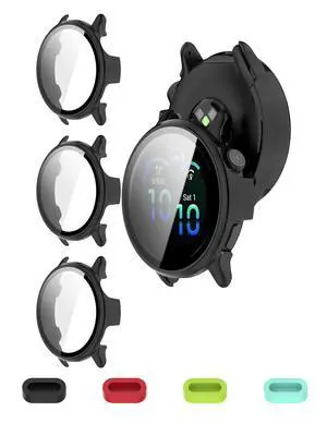 Case with Screen Protector for Garmin Vivoactive 6, 9H Glass | 3 Black Cases + 4 Dust Plugs + ABS Box. Built-in Glass. 9H Hardness, Anti-Scratch, Anti-Bubble, HD Clarity, Anti-Fingerprint Case with Screen Protector for Garmin Vivoactive 6, 9H Glass | 3 Black Cases + 4 Dust Plugs + ABS Box. Built-in Glass. 9H Hardness, Anti-Scratch, Anti-Bubble, HD Clarity, Anti-Fingerprint