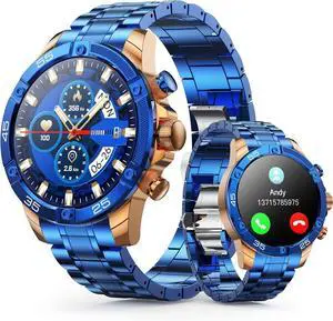 Men's Smart Watch Round HD 1.53" Gold Blue Smart Watches for Men, Multiple Sports Modes, Bluetooth Voice Call. Available for iOS and Android (Blue Steel) Men's Smart Watch Round HD 1.53" Gold Blue Smart Watches for Men, Multiple Sports Modes, Bluetooth Voice Call. Available for iOS and Android (Blue Steel)