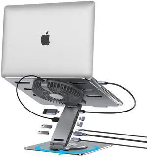 USB-C Hub Laptop Stand with Fan, Aluminum Laptop Riser with Docking Station 9-IN-1, 4K@60Hz HDMI, 100W PD Charging, USB 3.0, 3.5mm Audio, 360° Swivel, for MacBook Pro/Air, iPad Pro & Type-C Laptops USB-C Hub Laptop Stand with Fan, Aluminum Laptop Riser with Docking Station 9-IN-1, 4K@60Hz HDMI, 100W PD Charging, USB 3.0, 3.5mm Audio, 360° Swivel, for MacBook Pro/Air, iPad Pro & Type-C Laptops