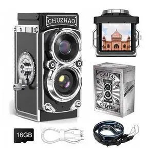 CHUZHAO Digital Camera Retro with Time Stamp - Portable Vintage TLR Style 1080p FHD Video 12MP Photos Autofocus Mini Vlogging Camera with 16GB Card for Beginners Teens Adults, Black CHUZHAO Digital Camera Retro with Time Stamp - Portable Vintage TLR Style 1080p FHD Video 12MP Photos Autofocus Mini Vlogging Camera with 16GB Card for Beginners Teens Adults, Black