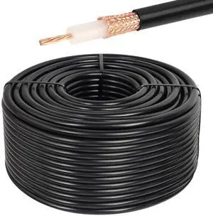 200FT RG213 Coaxial Cable, 50 Ohm, Bare Copper, Low-Attenuation, Heavy Duty, Outdoor Indoor, AWG 7, BCS, for High-Frequency Applications, Black 200FT RG213 Coaxial Cable, 50 Ohm, Bare Copper, Low-Attenuation, Heavy Duty, Outdoor Indoor, AWG 7, BCS, for High-Frequency Applications, Black