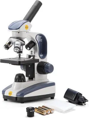 Compound Monocular Microscope SW200DL with 40X-1000X Magnification, Dual Light, Precision Fine Focus, Wide-Field 25X Eyepiece and Cordless Capability for Student Beginner Compound Monocular Microscope SW200DL with 40X-1000X Magnification, Dual Light, Precision Fine Focus, Wide-Field 25X Eyepiece and Cordless Capability for Student Beginner