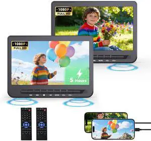 10.5" Car DVD Player Dual Screen with 1080P HDMI Input, Dual Portable DVD Player for Car Play A Same or Two Different Movies, 5-Hour Rechargeable Battery, Support USB, Region Free,2 Brackets 10.5" Car DVD Player Dual Screen with 1080P HDMI Input, Dual Portable DVD Player for Car Play A Same or Two Different Movies, 5-Hour Rechargeable Battery, Support USB, Region Free,2 Brackets