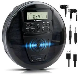 Portable CD Player with Bluetooth and Speaker, 10H Playtime Rechargeable Personal CD Player, HiFi Stereo Sound, 60s Anti-Skip Protection, PROG Playback & EQ Modes, Headphones and AUX Cable Included Portable CD Player with Bluetooth and Speaker, 10H Playtime Rechargeable Personal CD Player, HiFi Stereo Sound, 60s Anti-Skip Protection, PROG Playback & EQ Modes, Headphones and AUX Cable Included