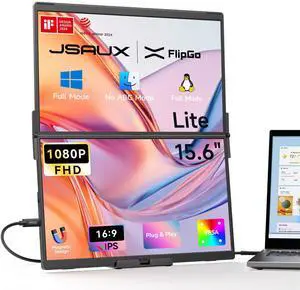 FlipGo Lite 15.6" Portable Dual Stacked Monitor, 1080P FHD IPS | One-cable triple-monitor setup with magnetic design and built-in hub; no driver required for Windows and Linux laptops FlipGo Lite 15.6" Portable Dual Stacked Monitor, 1080P FHD IPS | One-cable triple-monitor setup with magnetic design and built-in hub; no driver required for Windows and Linux laptops