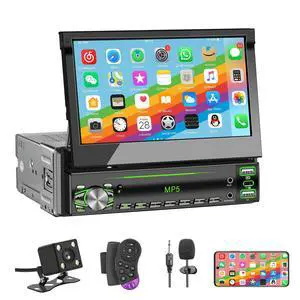 Single DIN Touchscreen Radio, Flip Up Screen Car Stereo with Bluetooth, Flip Out Single DIN Radio Supports MirrorLink, FM Radio, EQ, 1080P, USB, Aux-in HD Backup Camera & SWC for Car Audio Upgrade Single DIN Touchscreen Radio, Flip Up Screen Car Stereo with Bluetooth, Flip Out Single DIN Radio Supports MirrorLink, FM Radio, EQ, 1080P, USB, Aux-in HD Backup Camera & SWC for Car Audio Upgrade