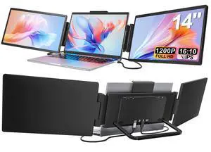 Laptop Screen Extender, 14" 1200P FHD IPS Light & Portable Triple Monitor 16:10 for 13.3"-16" Laptops, USB-C & HDMI Plug & Play Monitor Extender with Metal Stand for Mac/Wins/Android/Chrome Laptop Screen Extender, 14" 1200P FHD IPS Light & Portable Triple Monitor 16:10 for 13.3"-16" Laptops, USB-C & HDMI Plug & Play Monitor Extender with Metal Stand for Mac/Wins/Android/Chrome