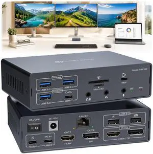 DisplayLink Docking Station 3 Monitors, 19 in 1 Laptop Docking Station | Triple 4K 60Hz HDMI/DisplayPort, 100W PD, Thunderbolt 3/4, USB 3.2 10Gbps, Audio and Ethernet Port, for MacBook Pro/Air M1-M5 DisplayLink Docking Station 3 Monitors, 19 in 1 Laptop Docking Station | Triple 4K 60Hz HDMI/DisplayPort, 100W PD, Thunderbolt 3/4, USB 3.2 10Gbps, Audio and Ethernet Port, for MacBook Pro/Air M1-M5