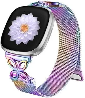 Compatible with Fitbit Versa 4 Bands for Woman Men/Fitbit Sense 2 Bands for Women, Magnetic Stainless Steel Soft Mesh Loop Strap Replacement for Fitbit Versa 4/Versa 3/Sense Smartwatch, Colorful Compatible with Fitbit Versa 4 Bands for Woman Men/Fitbit Sense 2 Bands for Women, Magnetic Stainless Steel Soft Mesh Loop Strap Replacement for Fitbit Versa 4/Versa 3/Sense Smartwatch, Colorful
