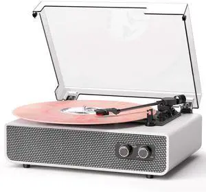 Vinyl Record Player with Upgraded Built-in Speakers, 3-Speed Belt-Driven Bluetooth Turntable for Vinyl Records, White Wood Grain Vintage Phonograph with RCA Out & AUX in, Auto Stop, MDF Cabinet Vinyl Record Player with Upgraded Built-in Speakers, 3-Speed Belt-Driven Bluetooth Turntable for Vinyl Records, White Wood Grain Vintage Phonograph with RCA Out & AUX in, Auto Stop, MDF Cabinet