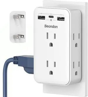 2 to 3 Prong Outlet Adapter with 6 Outlets, 3 USB Ports, 1 Pack | Three-sided wall extender for older two-prong outlets in homes, apartments and hotels. Does not provide grounding 2 to 3 Prong Outlet Adapter with 6 Outlets, 3 USB Ports, 1 Pack | Three-sided wall extender for older two-prong outlets in homes, apartments and hotels. Does not provide grounding