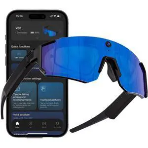 Sport AI Smart Sunglasses with 4K POV Camera (Black/Ice Blue) | Audio & Video, Real-Time Translation, AI Voice Assistant, Internal Storage, Unisex for Cycling & Outdoor Sports Sport AI Smart Sunglasses with 4K POV Camera (Black/Ice Blue) | Audio & Video, Real-Time Translation, AI Voice Assistant, Internal Storage, Unisex for Cycling & Outdoor Sports