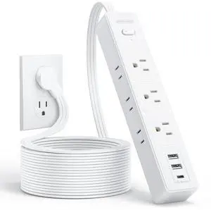 Flat Extension Cord 10 ft, Long Cord, 6 Outlets and 3 USB Ports(1 USB C), 1625W/13A Overload Protection, Wall Mount, Flat Plug Power Strip for Home, Dorm, Office Flat Extension Cord 10 ft, Long Cord, 6 Outlets and 3 USB Ports(1 USB C), 1625W/13A Overload Protection, Wall Mount, Flat Plug Power Strip for Home, Dorm, Office