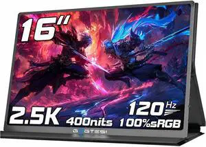 Portable Gaming Monitor, 16-inch, 120Hz, 100% sRGB, 2.5K QHD, 400 nits, with HDR, Ultra-Slim Design, Eye Protection Features, External Second Screen, Compatible with laptops/PCs/PS5/Mac/Xbox Portable Gaming Monitor, 16-inch, 120Hz, 100% sRGB, 2.5K QHD, 400 nits, with HDR, Ultra-Slim Design, Eye Protection Features, External Second Screen, Compatible with laptops/PCs/PS5/Mac/Xbox