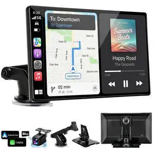9" Wireless Apple Carplay & Android Auto Screen for Car with OTA Update | Portable Carplay HD Touchscreen with 4K Dash Cam, Bluetooth, Backup Camera, Mirror Link, Navigation, Voice Control, AUX, FM 9" Wireless Apple Carplay & Android Auto Screen for Car with OTA Update | Portable Carplay HD Touchscreen with 4K Dash Cam, Bluetooth, Backup Camera, Mirror Link, Navigation, Voice Control, AUX, FM