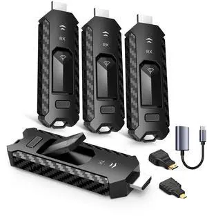 Wireless HDMI PRO- Transmitter and Three Receiver, Portable Multi-TVs Extender Kit, Plug and Play, Heat-Control, 5.8G/2.4G @60Hz 165FT/50M, Stream Video/PPT Wirelessly from Laptop to HDTVs/Monitors Wireless HDMI PRO- Transmitter and Three Receiver, Portable Multi-TVs Extender Kit, Plug and Play, Heat-Control, 5.8G/2.4G @60Hz 165FT/50M, Stream Video/PPT Wirelessly from Laptop to HDTVs/Monitors