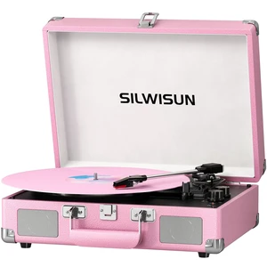 Vinyl Record Player with Speakers Vintage Bluetooth in/Out Turntable-Pink Battery Powered 3-Speed Vinyl Player, Retro Suitcase Phonograph, Portable Lp Player RCA Out AUX in Headphone Jack Vinyl Record Player with Speakers Vintage Bluetooth in/Out Turntable-Pink Battery Powered 3-Speed Vinyl Player, Retro Suitcase Phonograph, Portable Lp Player RCA Out AUX in Headphone Jack