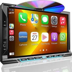 Double Din Car Stereo with CD/DVD Player, Apple CarPlay/Android Auto 7 Double din Radio with Backup Camera, Mirror Link, Bluetooth, AM FM Radio Receiver, SWC, Subwoofer, USB/TF/AUX Double Din Car Stereo with CD/DVD Player, Apple CarPlay/Android Auto 7 Double din Radio with Backup Camera, Mirror Link, Bluetooth, AM FM Radio Receiver, SWC, Subwoofer, USB/TF/AUX