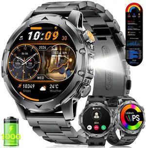 2026 Smart Watches for Men with 1000 mAh, 1.53" HD Display Military Smart watch, LED Torch, Answer/Make Calls, 120+Sports Modes, Heart Rate, Sleep Monitor, SpO2, IP68 Waterproof, iOS Android(3 Straps) 2026 Smart Watches for Men with 1000 mAh, 1.53" HD Display Military Smart watch, LED Torch, Answer/Make Calls, 120+Sports Modes, Heart Rate, Sleep Monitor, SpO2, IP68 Waterproof, iOS Android(3 Straps)