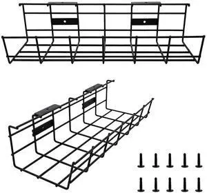Under Desk Cable Management- 2 Pack Cord Organizer. Metal Wire Cable Management Tray for Office, Studio and Home. Super Sturdy Under Table Cable Management - Black Cable Organizer Under Desk Cable Management- 2 Pack Cord Organizer. Metal Wire Cable Management Tray for Office, Studio and Home. Super Sturdy Under Table Cable Management - Black Cable Organizer