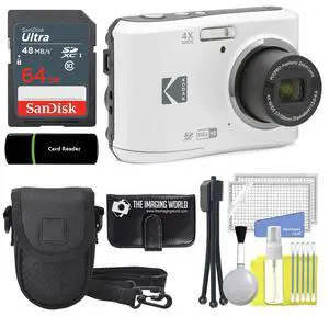 Kodak PIXPRO FZ45 16MP Digital Camera 4X Optical Zoom 27mm Wide Angle 1080P Full HD Video 2.7" LCD Camera (White) + 64GB Card and Reader + Case + Memory Wallet + Tripod + Cleaning Bundle Kodak PIXPRO FZ45 16MP Digital Camera 4X Optical Zoom 27mm Wide Angle 1080P Full HD Video 2.7" LCD Camera (White) + 64GB Card and Reader + Case + Memory Wallet + Tripod + Cleaning Bundle