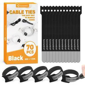 70 Pack Black Cable Ties 6 Inch with Writable Labels, Reusable Cable Management Straps, Hook and Loop Cord Organizer for Home Office, PC Desk Setup, Electronics & Travel Wire Management 70 Pack Black Cable Ties 6 Inch with Writable Labels, Reusable Cable Management Straps, Hook and Loop Cord Organizer for Home Office, PC Desk Setup, Electronics & Travel Wire Management