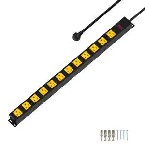 Metal 12 Outlet Mountable Power Strip, 2100J Surge Protector with Heavy Duty 6ft Extension Cord, Wide Spaced and Wall Mount Metal Powerstrip for Garage, Desk, Industrial, Shop and Indoor (6ft) Metal 12 Outlet Mountable Power Strip, 2100J Surge Protector with Heavy Duty 6ft Extension Cord, Wide Spaced and Wall Mount Metal Powerstrip for Garage, Desk, Industrial, Shop and Indoor (6ft)