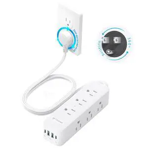 360° Rotating Flat Plug Power Strip 5ft with USB PD 20W, 9 AC, White | Flat Extension Cord Surge Protector 1300J, 1625W, Wall Mountable, for Home Office Travel Dorm Room Essentials 360° Rotating Flat Plug Power Strip 5ft with USB PD 20W, 9 AC, White | Flat Extension Cord Surge Protector 1300J, 1625W, Wall Mountable, for Home Office Travel Dorm Room Essentials