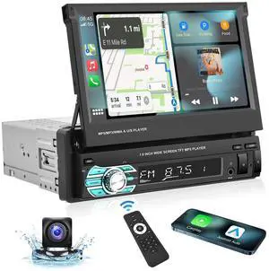 Single Din Carplay Car Stereo with Bluetooth AHD Backup Camera, 7 Inch flip Out Touch Screen Car Radio MP5 Player Support Android Auto, Mirror Link, USB, TF, FM Radio, Aux-in, SWC Single Din Carplay Car Stereo with Bluetooth AHD Backup Camera, 7 Inch flip Out Touch Screen Car Radio MP5 Player Support Android Auto, Mirror Link, USB, TF, FM Radio, Aux-in, SWC