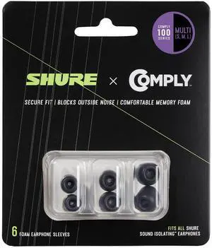 Comply Foam Sleeves 100 Series - Replacement Memory Foam Tips for Sound Isolating Earphones - 6 Pack (3 Pairs), S/M/L, 1 Each (EACYF1-6KIT) Comply Foam Sleeves 100 Series - Replacement Memory Foam Tips for Sound Isolating Earphones - 6 Pack (3 Pairs), S/M/L, 1 Each (EACYF1-6KIT)