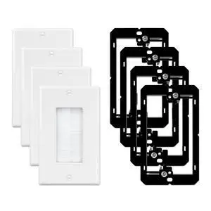 4-Pack Brush Wall Plate with Low Voltage Mounting Bracket, White | Cable Pass Through Wall Plate Insert for Wires, Single Gang Cable Access Strap, Wall Socket for HDTV, Home Theater Systems 4-Pack Brush Wall Plate with Low Voltage Mounting Bracket, White | Cable Pass Through Wall Plate Insert for Wires, Single Gang Cable Access Strap, Wall Socket for HDTV, Home Theater Systems