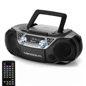 CD Player & Cassette Tape Player with Bluetooth | Powerful Stereo with X-BASS,CD and Cassette Player Combo,FM/USB/AUX & Remote, Tape Recording, Sleep Timer, AC/DC Powered CD Player & Cassette Tape Player with Bluetooth | Powerful Stereo with X-BASS,CD and Cassette Player Combo,FM/USB/AUX & Remote, Tape Recording, Sleep Timer, AC/DC Powered