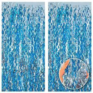 6-Pack Foil Fringe Curtains, Blue Under-the-Sea Party Backdrop | 3.2x6.5 Ft Wavy Metallic Tinsel Ocean Streamers for Mermaid Birthday, Beach Bachelorette, Pool, Hawaiian Luau & Photo Booth 6-Pack Foil Fringe Curtains, Blue Under-the-Sea Party Backdrop | 3.2x6.5 Ft Wavy Metallic Tinsel Ocean Streamers for Mermaid Birthday, Beach Bachelorette, Pool, Hawaiian Luau & Photo Booth