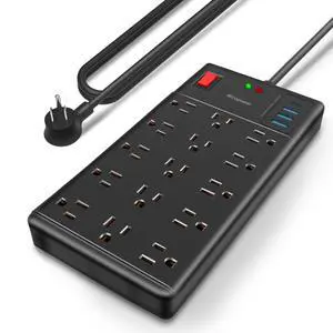 Surge Protector Power Strip-15 Widely Spaced Outlets and 4 USB Ports(1 USB C Port),14 AWG Extension Cord,1875W/15A Heavy Duty Power Strip Surge Protector 5 ft Cord,2800J,Black Surge Protector Power Strip-15 Widely Spaced Outlets and 4 USB Ports(1 USB C Port),14 AWG Extension Cord,1875W/15A Heavy Duty Power Strip Surge Protector 5 ft Cord,2800J,Black