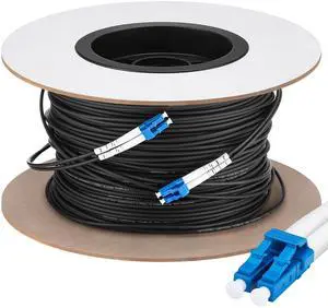 500ft (150 Meters) Fiber Lc to Lc Outdoor Armored Fiber Optic Internet Cable 9/125um Lc Single Mode Duplex Fiber Cable Jumper, Compatible with OS1/OS2, Low Friction LSZH, Black 500ft (150 Meters) Fiber Lc to Lc Outdoor Armored Fiber Optic Internet Cable 9/125um Lc Single Mode Duplex Fiber Cable Jumper, Compatible with OS1/OS2, Low Friction LSZH, Black
