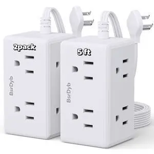 2 Pack 5Ft Flat Plug Small Power Strip,3-Side White Extension Cord with 6 Wide Outlets Extender,No Surge Protector,Cruise Ship Essentials,Multi Plug for College Dorm Home Office Travel,Wall Mount,ETL 2 Pack 5Ft Flat Plug Small Power Strip,3-Side White Extension Cord with 6 Wide Outlets Extender,No Surge Protector,Cruise Ship Essentials,Multi Plug for College Dorm Home Office Travel,Wall Mount,ETL