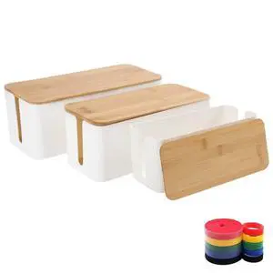 Cable Management Box Organizer, Set of 3 Bamboo Lid Storage Wires Holder to Cover Hide Surge Protector, Power Strips & Cords- with 5 Cables Fastening Tapes for Home, Office, Desk, PC, TV, USB Hub Cable Management Box Organizer, Set of 3 Bamboo Lid Storage Wires Holder to Cover Hide Surge Protector, Power Strips & Cords- with 5 Cables Fastening Tapes for Home, Office, Desk, PC, TV, USB Hub