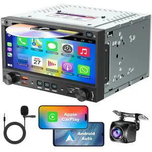 Double Din Car Stereo CD DVD Player with Wireless Carplay&Android Auto, 7 inch Car Radio 4.2-Channel Audio Output Bluetooth & Voice Control, Mirror Link, Backup Camera, AM/FM Radio Type-A/C Subwoofer Double Din Car Stereo CD DVD Player with Wireless Carplay&Android Auto, 7 inch Car Radio 4.2-Channel Audio Output Bluetooth & Voice Control, Mirror Link, Backup Camera, AM/FM Radio Type-A/C Subwoofer