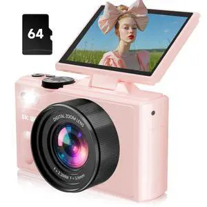 5K Cameras for Photography, Pink Digital Camera with 3" 180° Flip Screen with 18X Zoom, 64GB SD Card, Compact Travel Camera for YouTube with Anti-Shake, Vlogging Camera for Teens 5K Cameras for Photography, Pink Digital Camera with 3" 180° Flip Screen with 18X Zoom, 64GB SD Card, Compact Travel Camera for YouTube with Anti-Shake, Vlogging Camera for Teens