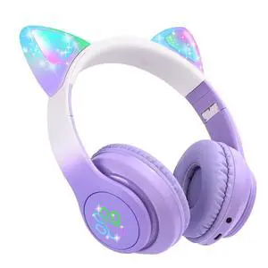 Kids Wireless Headphones LED Light up Cat Bluetooth Headphones, Color Changing Cat Ear Wireless Headsets with Microphone for Kids/Girls/School/Christmas (Purple Pro) Kids Wireless Headphones LED Light up Cat Bluetooth Headphones, Color Changing Cat Ear Wireless Headsets with Microphone for Kids/Girls/School/Christmas (Purple Pro)
