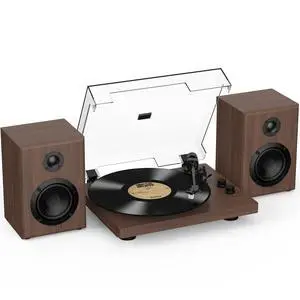 Vinyl Record Player with 24W Bookshelf Speakers, HiFi System Turntable for Viny Records, Vintage Vinyl Player with Magnetic Cartridge, BT in&Out, RCA Out, Auto Stop, 33/45RPM (Brown) Vinyl Record Player with 24W Bookshelf Speakers, HiFi System Turntable for Viny Records, Vintage Vinyl Player with Magnetic Cartridge, BT in&Out, RCA Out, Auto Stop, 33/45RPM (Brown)