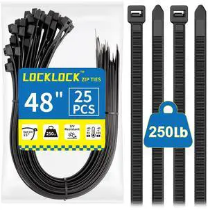 Large Zip Ties Heavy Duty Outdoor 48 inch (25 Pack), Heavy Duty Zip Ties 250 lbs, Black Large Zip Ties Heavy Duty Outdoor 48 inch (25 Pack), Heavy Duty Zip Ties 250 lbs, Black