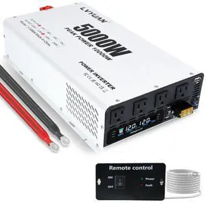 5000 Watt Power Inverter 12V to 110V 120V DC to AC Converter with 4 AC Outlets, LCD Display, USB Charge Port, Remote Control for Home RV Vehicle Outdoor Camping Car Power Inverter 5000 Watt Power Inverter 12V to 110V 120V DC to AC Converter with 4 AC Outlets, LCD Display, USB Charge Port, Remote Control for Home RV Vehicle Outdoor Camping Car Power Inverter
