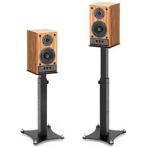 Adjustable Bookshelf Speaker Stands Pair, 20-27.5 Inch All-Metal Heavy Duty Holds 100lbs Universal for Surround Sound with Cable Management Adjustable Bookshelf Speaker Stands Pair, 20-27.5 Inch All-Metal Heavy Duty Holds 100lbs Universal for Surround Sound with Cable Management