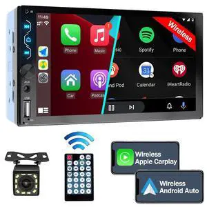 Double Din Car Stereo with Wireless Carplay,Wireless Android Auto,7 inch Touch Screen Radio with Backup Camera,Bluetooth Car Audio Receiver,Mirror Link,SWC,FM/USB/AUX/Subwoofer Double Din Car Stereo with Wireless Carplay,Wireless Android Auto,7 inch Touch Screen Radio with Backup Camera,Bluetooth Car Audio Receiver,Mirror Link,SWC,FM/USB/AUX/Subwoofer