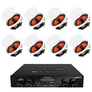6.5 Inch Bluetooth 5.4 Ceiling Speakers with 4-Zone 8-Channel Amplifier,Independent Zone Volume Control for Home Theater, Studio,Multi-Room Audio System8 Speakers 6.5 Inch Bluetooth 5.4 Ceiling Speakers with 4-Zone 8-Channel Amplifier,Independent Zone Volume Control for Home Theater, Studio,Multi-Room Audio System8 Speakers
