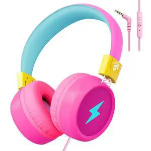 Kids Headphones for School and Travel, Safe 85/94dB Volume Limiter, HD Microphone, Stereo Sound, Over-Ear Foldable Wired Headphones, 3.5mm Jack for iPad Cord, Chromebook, Boys Girls Kids Headphones for School and Travel, Safe 85/94dB Volume Limiter, HD Microphone, Stereo Sound, Over-Ear Foldable Wired Headphones, 3.5mm Jack for iPad Cord, Chromebook, Boys Girls