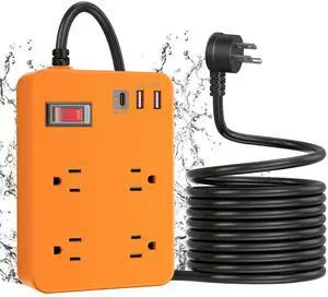 Outdoor Power Strip Weatherproof,Fast Charging Station 20W USB C,Waterproof Surge Protector 4 Outlets, Multi Outlet Extension for Camping, Garden, Kitchen,Bathroom,Flat Plug (Orange, 25 FT Cable) Outdoor Power Strip Weatherproof,Fast Charging Station 20W USB C,Waterproof Surge Protector 4 Outlets, Multi Outlet Extension for Camping, Garden, Kitchen,Bathroom,Flat Plug (Orange, 25 FT Cable)