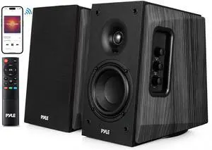Powered Bookshelf Speaker System with Bluetooth, 80W Active Stereo Speakers, Bass Reflex Natural Wood Cabinet, Hi Def ARC, Optical, Coax, Subwoofer Out, for Entertainment, Studio (Pair) Powered Bookshelf Speaker System with Bluetooth, 80W Active Stereo Speakers, Bass Reflex Natural Wood Cabinet, Hi Def ARC, Optical, Coax, Subwoofer Out, for Entertainment, Studio (Pair)